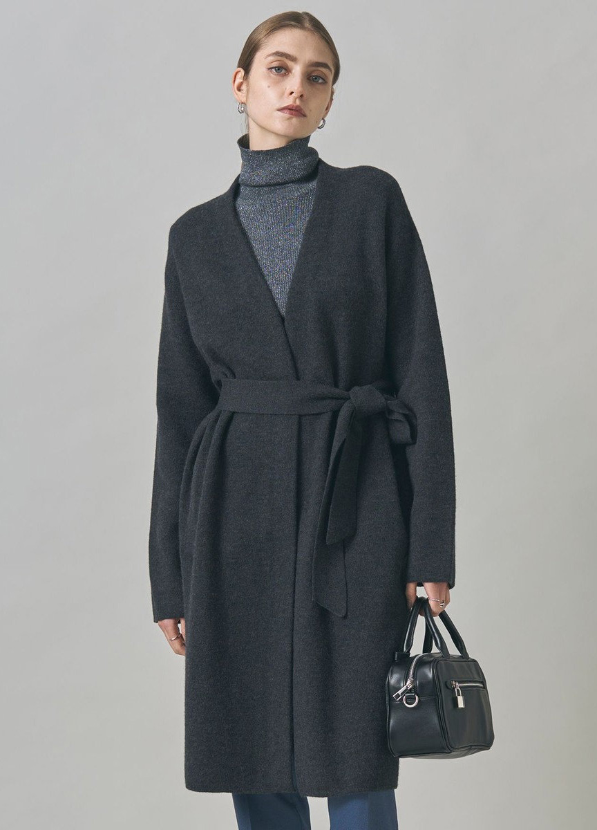 質感壓縮羊毛綁帶針織開襟